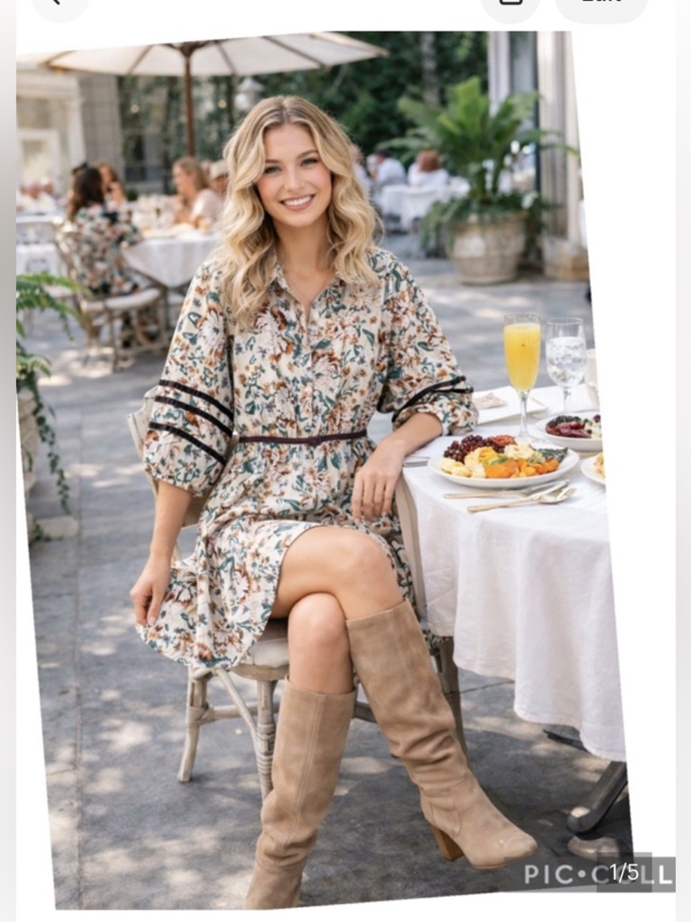 LC Lauren Conrad Floral Shirt Dress Cottagecore Puff Sleeve Cotton Large